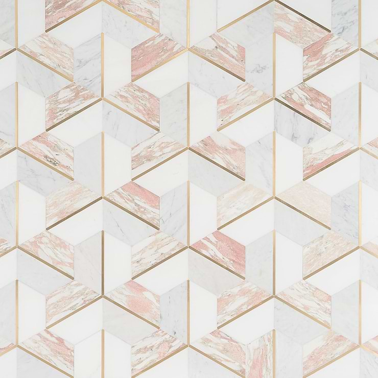 Decade Rosa Polished Marble and Brass Mosaic Tile