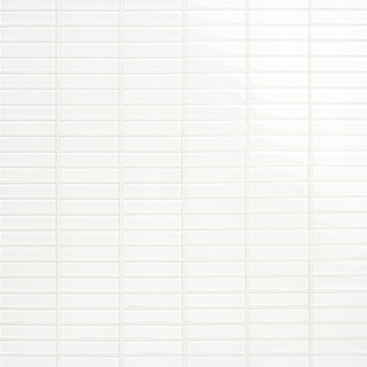 Loft Super White 1x4 Polished Glass Brick Mosaic Tile