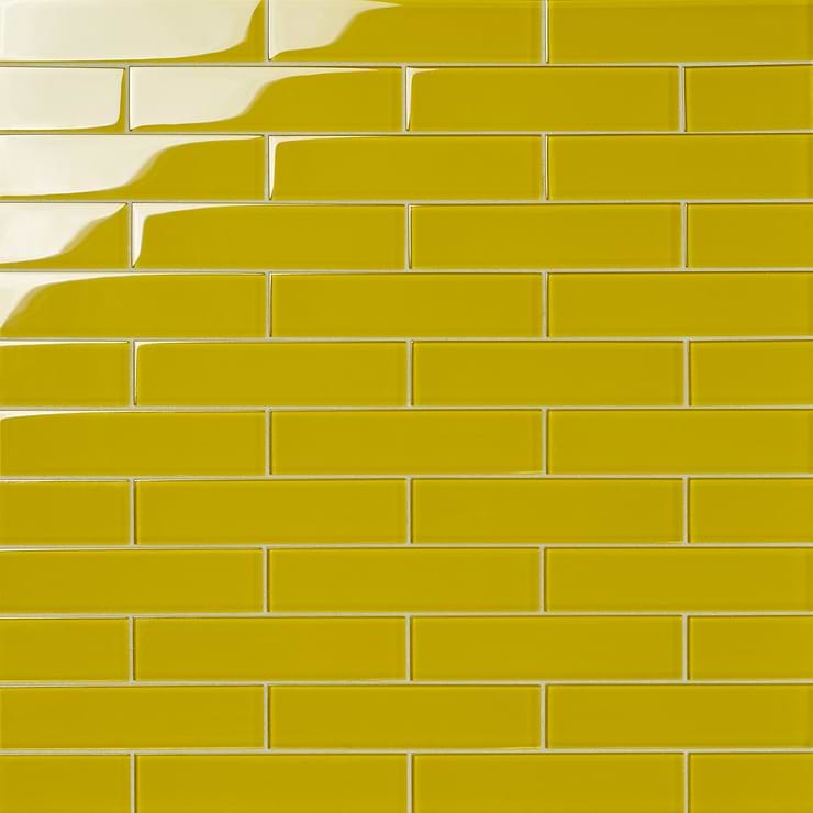 Loft Mata Hari Yellow 2x8 Polished Glass Subway Tile