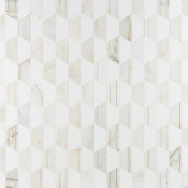 Fuse Bianco 6" Polished Marble and Brass Inlay Mosaic