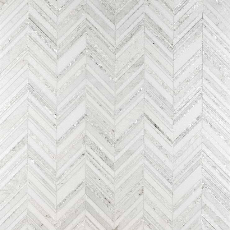 Aya White Polished Marble and Pearl Mosaic Tile