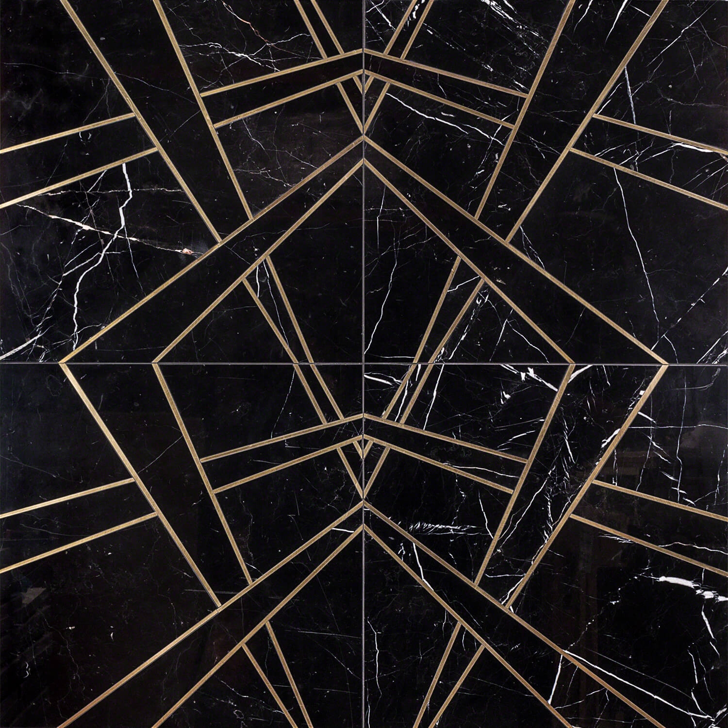 Empire Nero Black & Gold 24x24 Polished Marble & Brass Tile