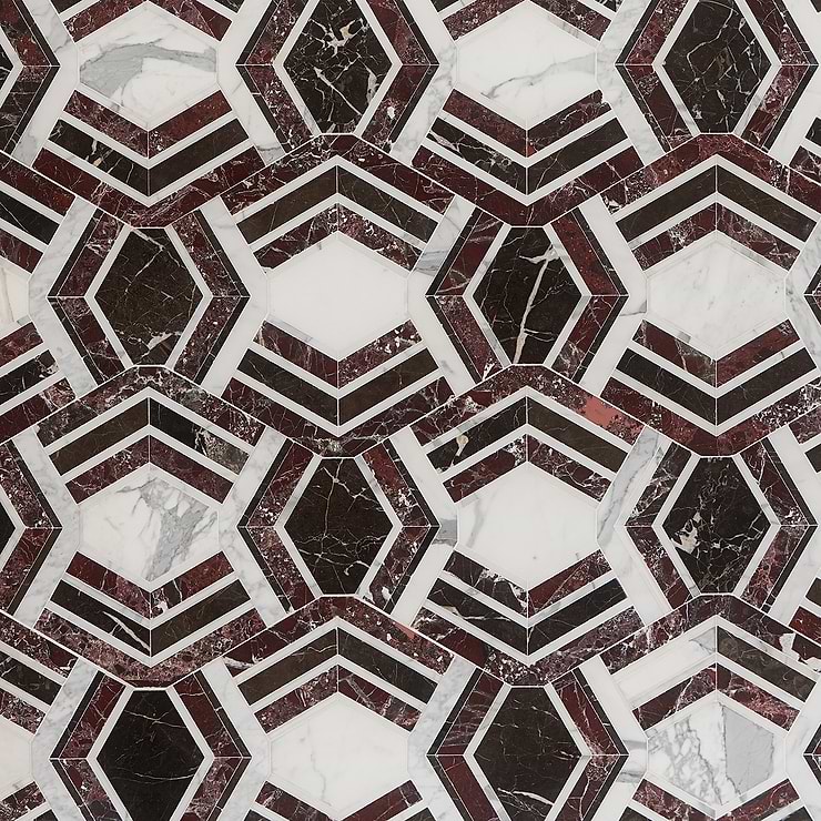 Mezzo Bordeaux Polished Marble Mosaic