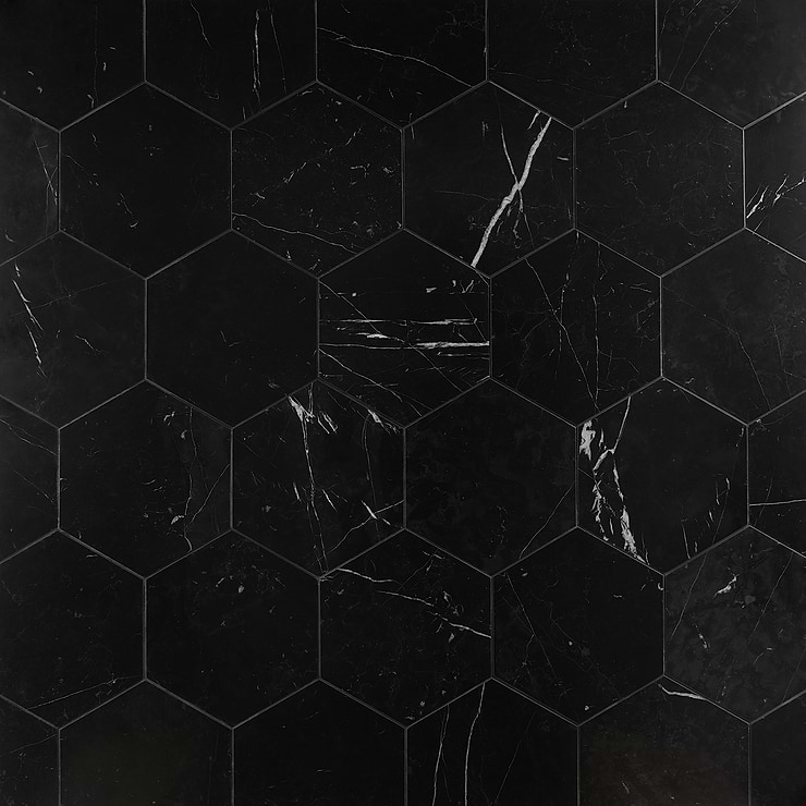 Nero Marquina 10" Hexagon Honed Marble Tile