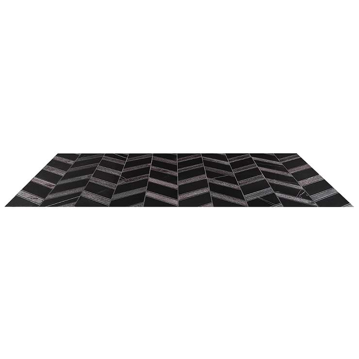 Magma Chevron Barcelona Nero Marquina Black and Iron Lava Stone Polished Mosaic Tile