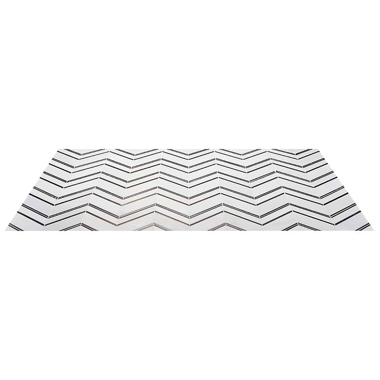 Magma Chevron Palermo White Marble and Bronze Lava Stone Polished Mosaic Tile