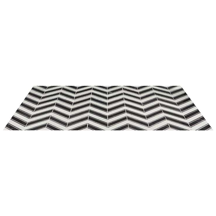 40 Sheet Scrap Lot: Magma Chevron Verona Black & White Marble & Lava Stone Polished Mosaic Tile