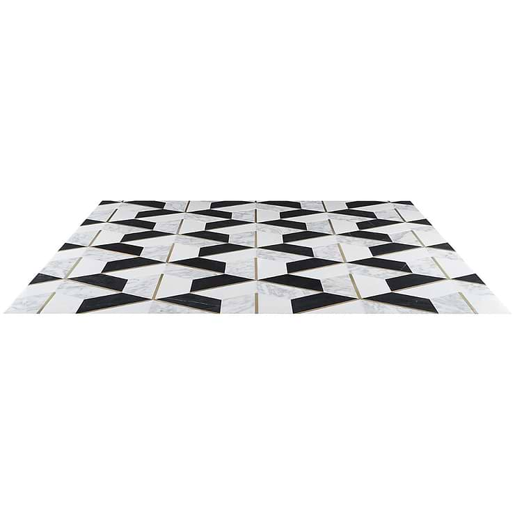 Decade Nero Blanco Polished Marble and Brass Mosaic Tile