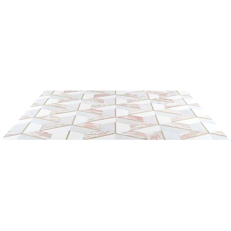 Decade Rosa Polished Marble and Brass Mosaic Tile