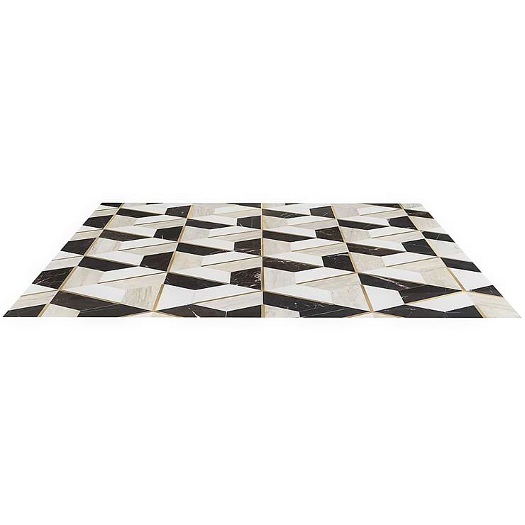 Decade Saint Laurent Beige Polished Marble and Brass Mosaic Tile