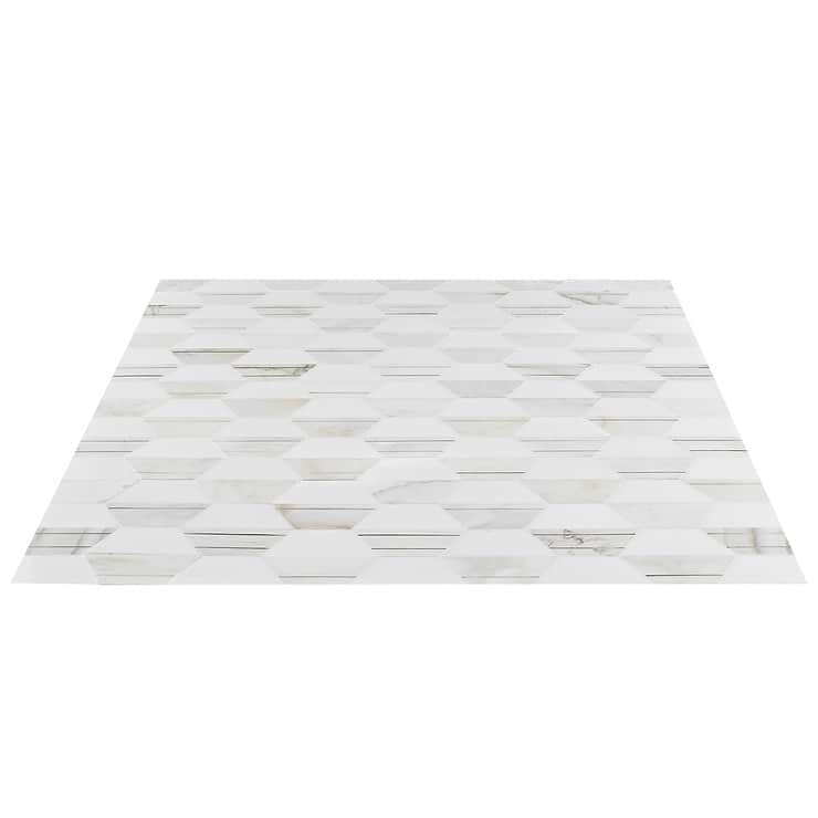 Fuse Bianco 6" Polished Marble and Brass Inlay Mosaic