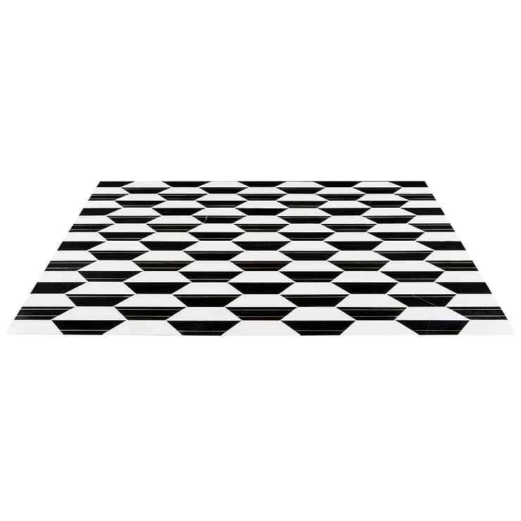 Fuse Nero 6" Polished Marble and Brass Inlay Mosaic