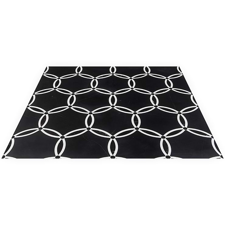 Celine Nero Polished Black Marble and Pearl Mosaic Tile