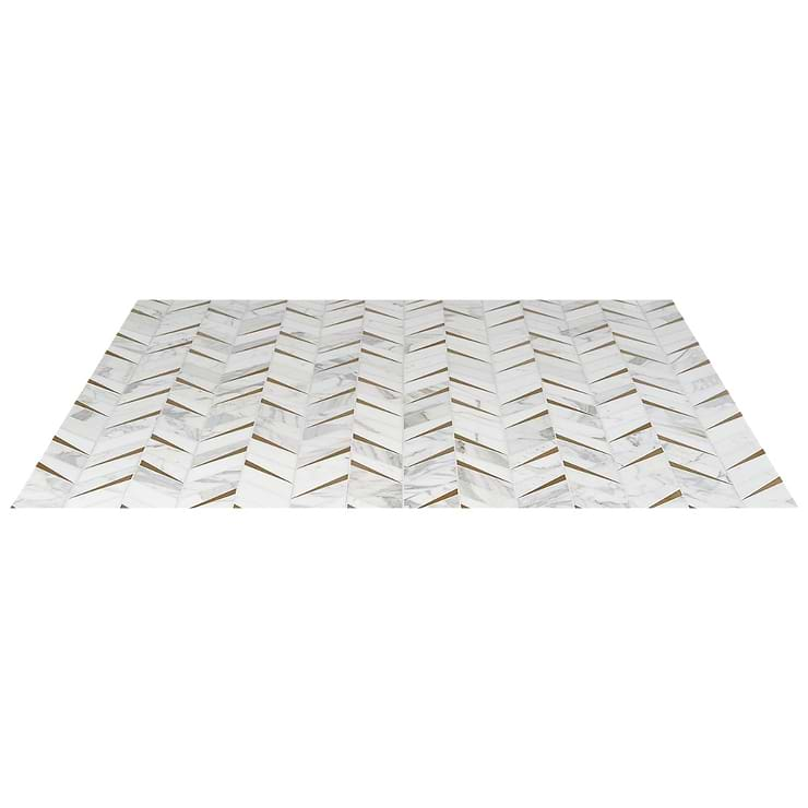 Vara Calacatta Polished Marble and Brass Mosaic Tile