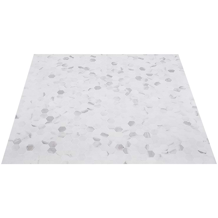 Calacatta White 2" Hexagon Peel & Stick Self Adhesive Marble Look Matte Mosaic Wall Tile