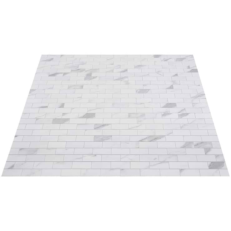 Calacatta LPS White 2x4 Brick Solid Core Peel & Stick Self Adhesive Marble Look Matte Tile