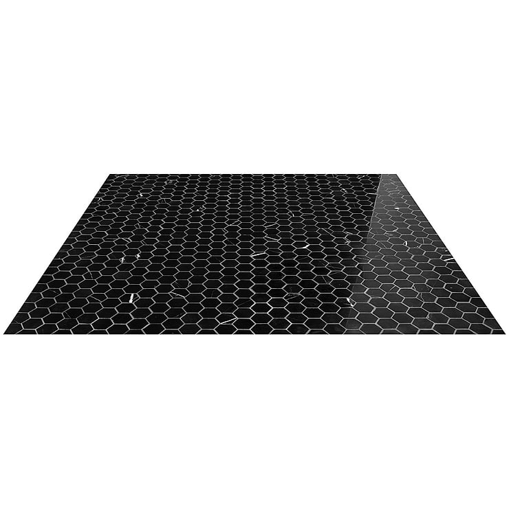 Nero Marquina 2" Hexagon Polished Marble Mosaic