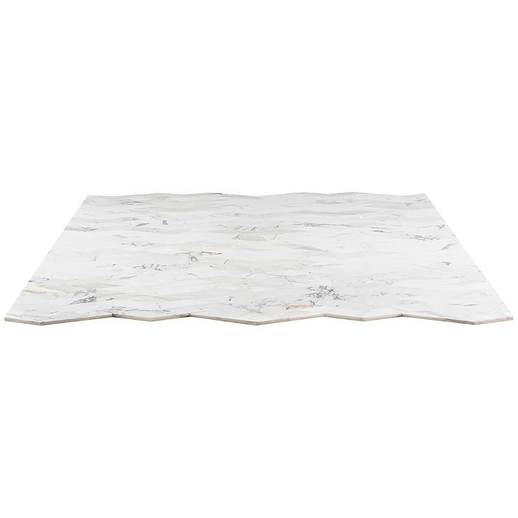 New Palm Beach by Krista Watterworth Floral White Chevron Polished Marble Mosaic