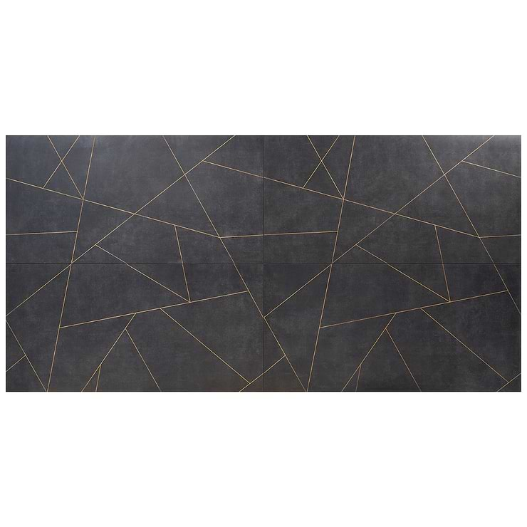 Whitney Ardesia Charcoal Black and Gold Line 24x48 Artisan Decor Matte Porcelain Wall Tile