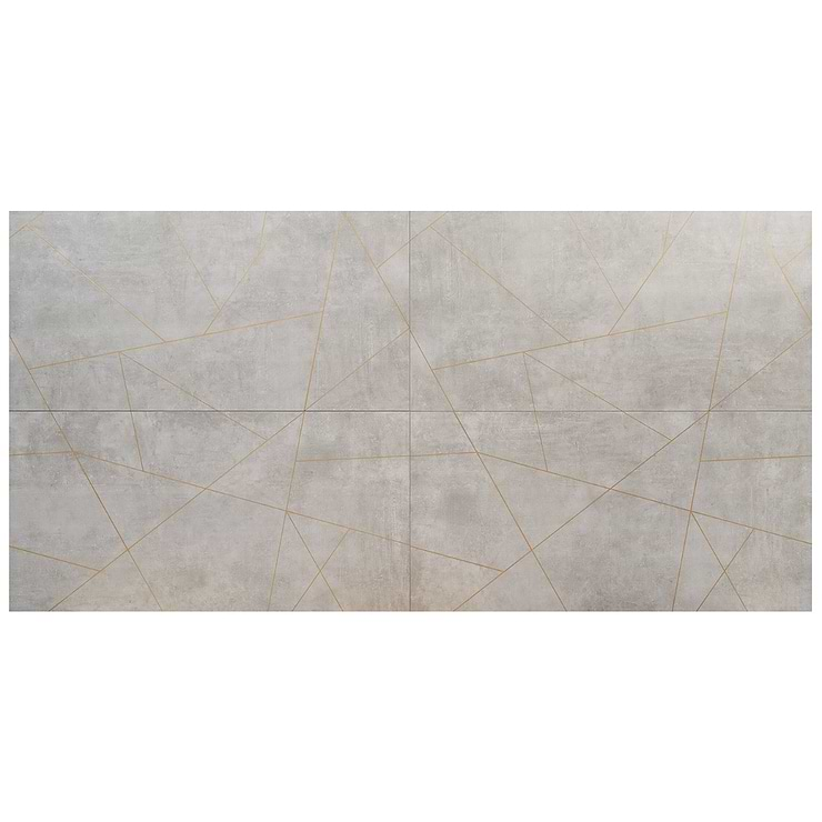 Whitney Cemento Gray and Gold Line 24x48 Artisan Decor Matte Porcelain Wall Tile