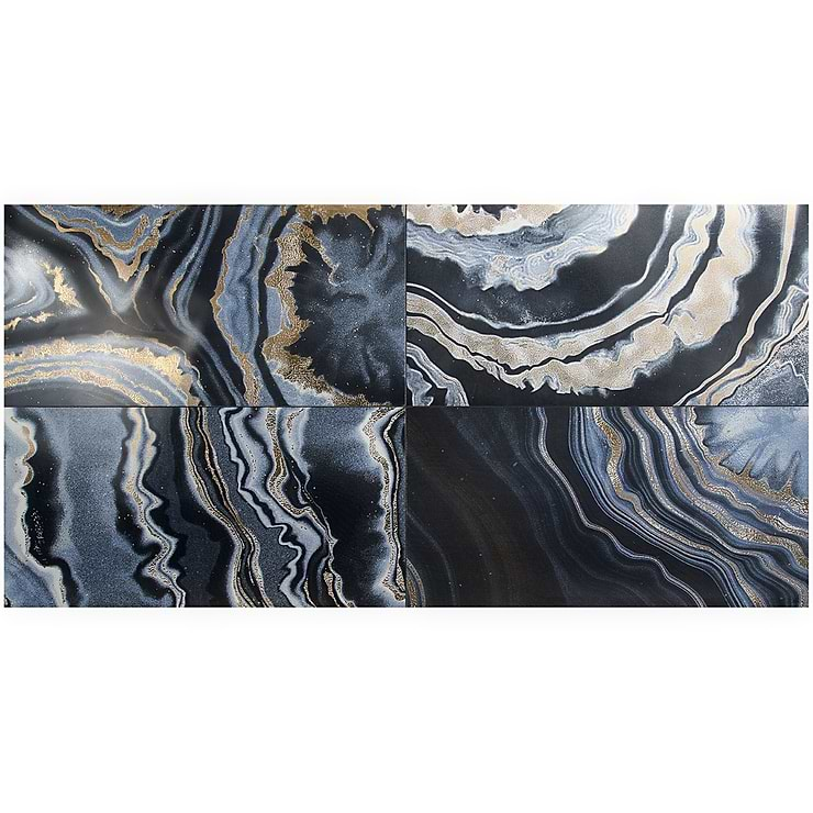 Agate Art Night Black 24x48 Artisan Decor Polished Porcelain Tile