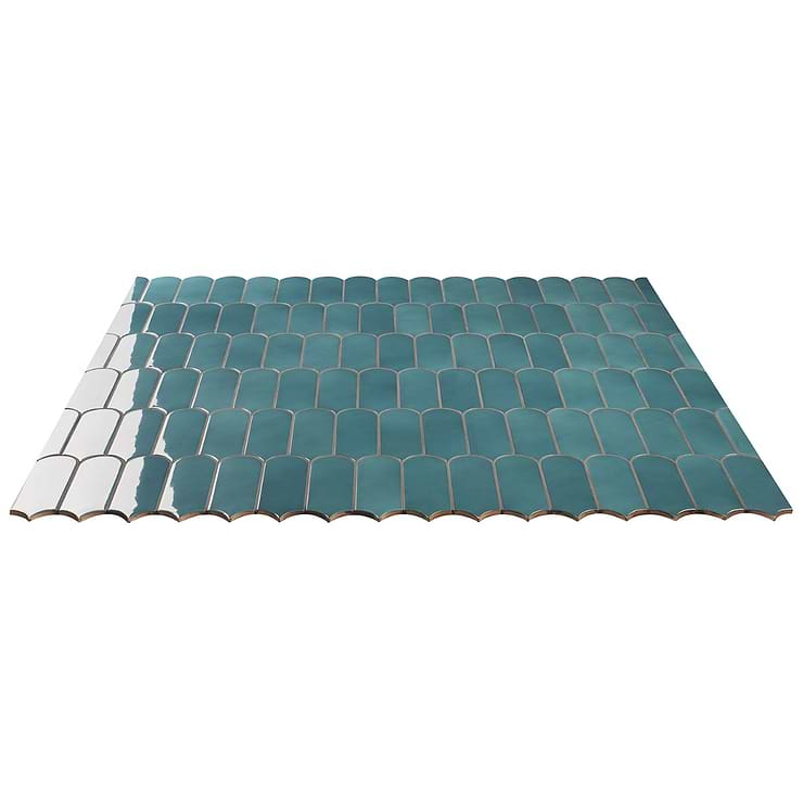 Parry Teal Blue 3x8 Fishscale Glossy Ceramic Wall Tile