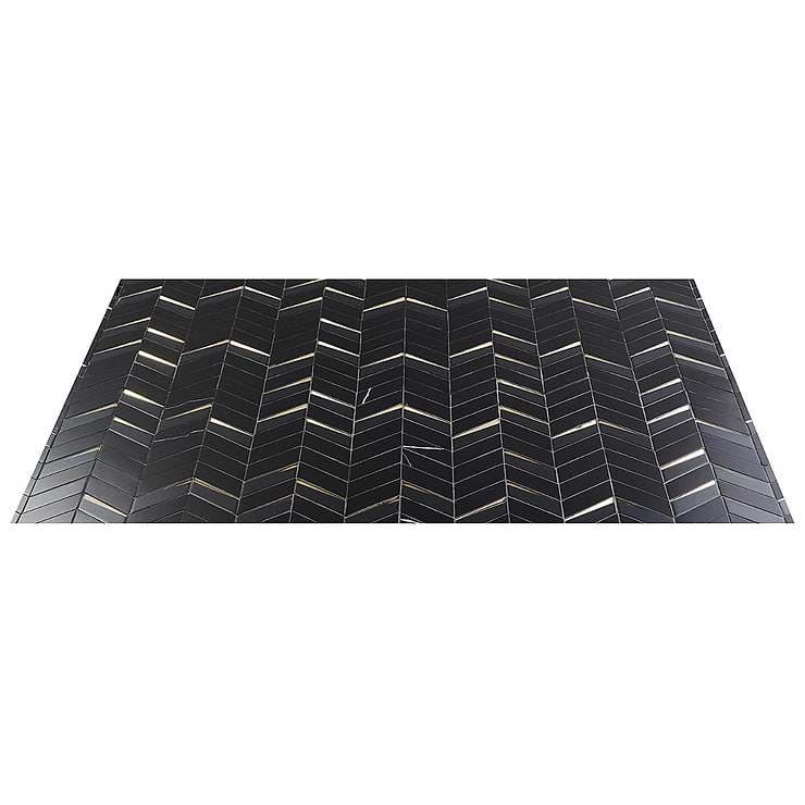 Kasol Portoro Black 2x4 Marble and Mirrored Glass Polished Mosaic Tile