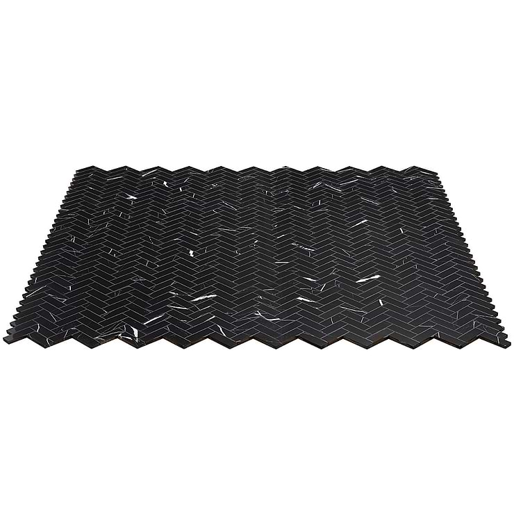 Nero Marquina 1x3 Herringbone Polished Marble Mosaic Tile