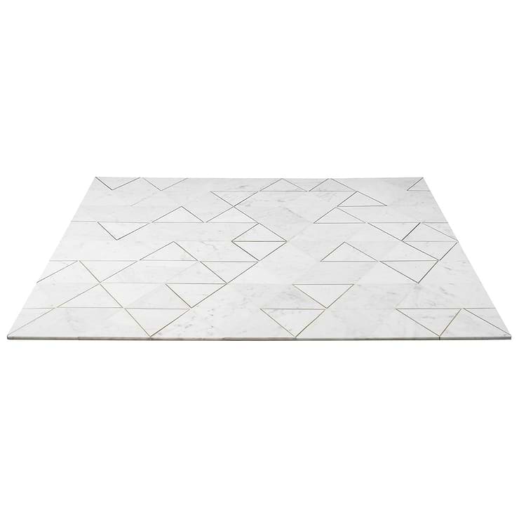 Verin Carrara Polished Marble and Brass 6x6 Mosaic Tile