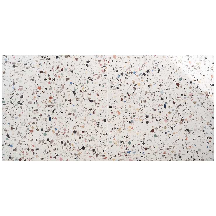 Bejeweled White Multicolor 24x48 Terrazzo Look Polished Porcelain Tile
