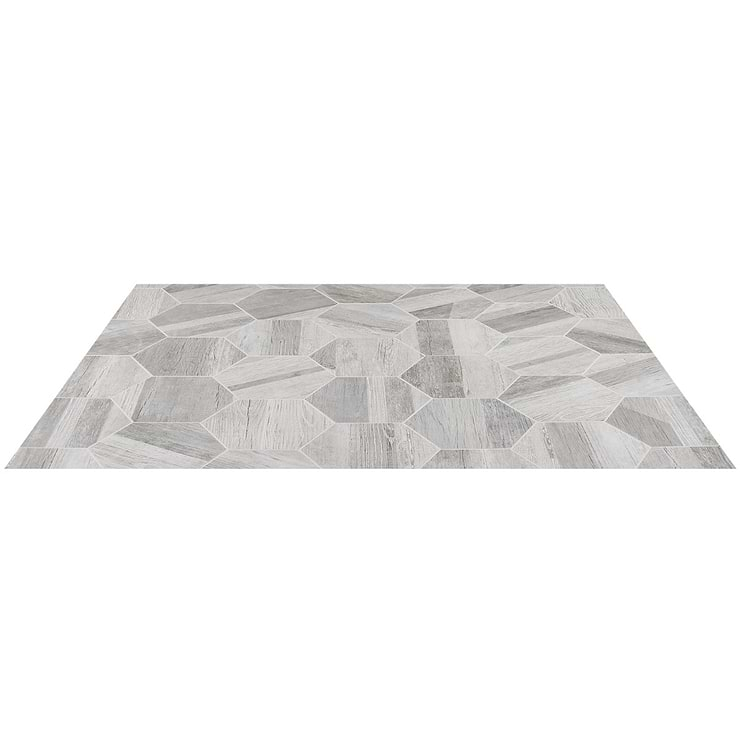 Caribou Silver Esagona 8" Hexagon Matte Porcelain Wood Look Tile