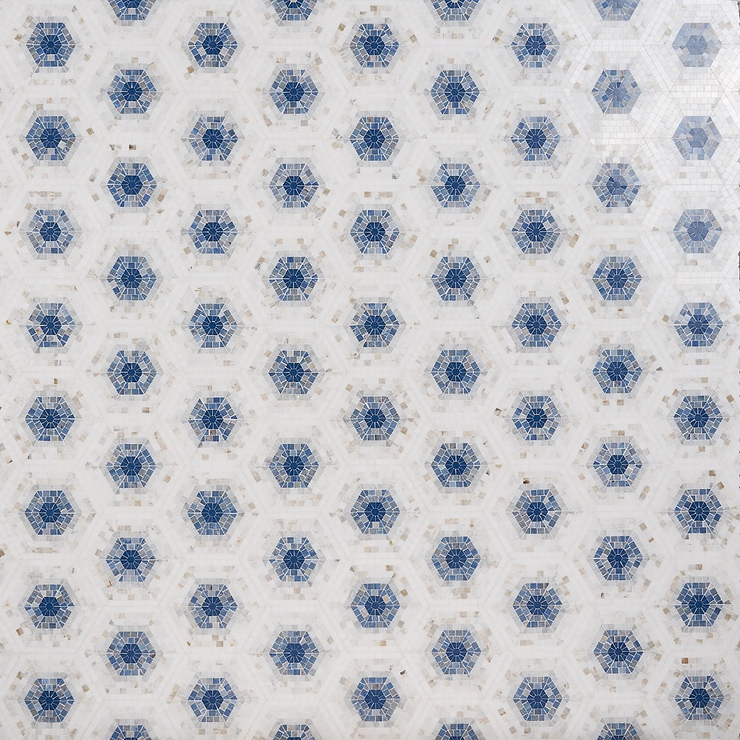 Ako Azul Blue 6" Hexagon Marble Micro Mosaic Tile