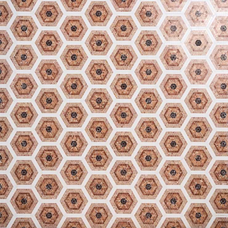 Ako Terracotta Rosa 6" Hexagon Marble Micro Mosaic Tile