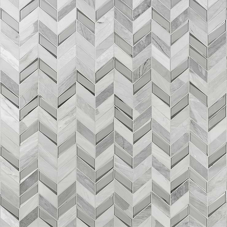 Kasol Dove Gray 2x4 Marble and Mirrored Glass Polished Mosaic Tile