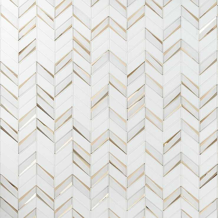 Kasol Roma White and Gold 2x4 Mirrored Glass Polished Mosaic Tile