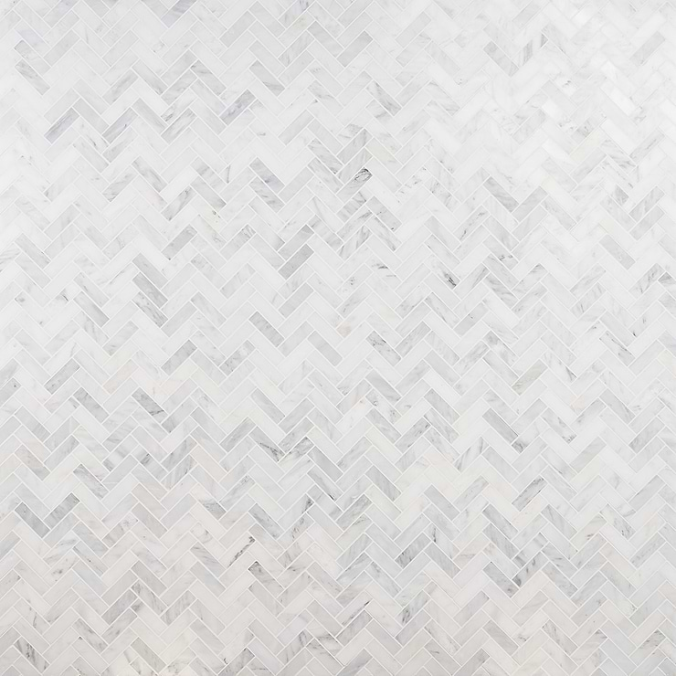 Asian Statuary 1x3" Herringbone Polished Marble Mosaic Tile