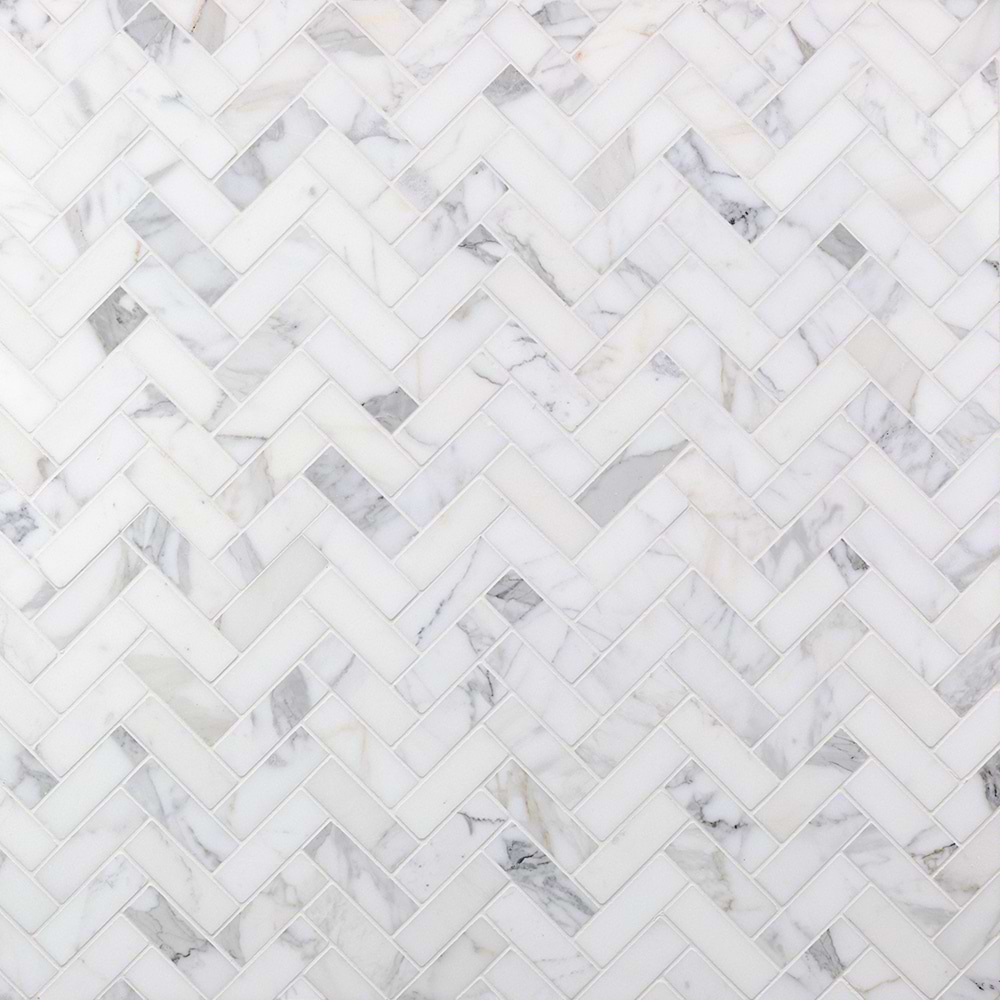 Calacatta 1x3 Herringbone Marble Mosaic Tile