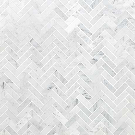 Sample-Carrara Herringbone 1x3 Polished Marble Mosaic Tile