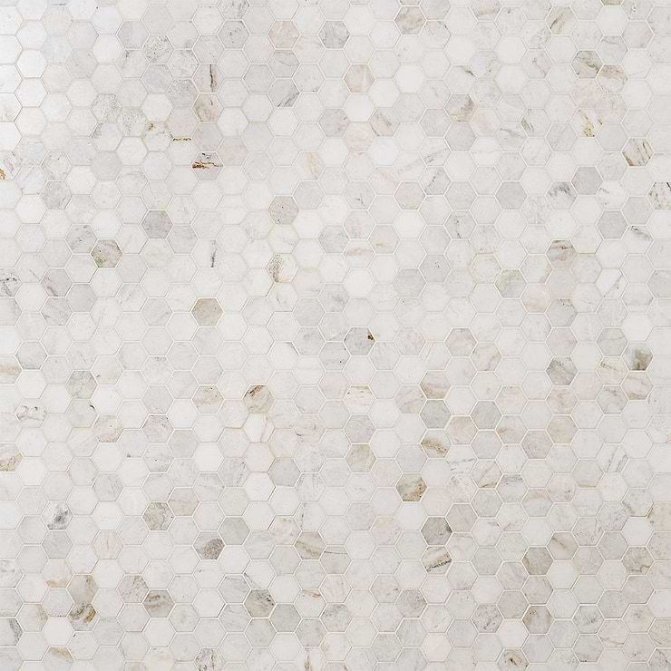 Alaska White 2" Hexagon Polished Marble Mosaic Tile