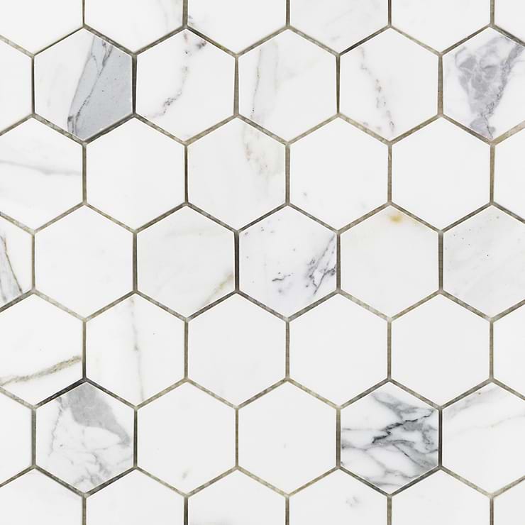 Calacatta 2" Hexagon Polished Marble Tile 