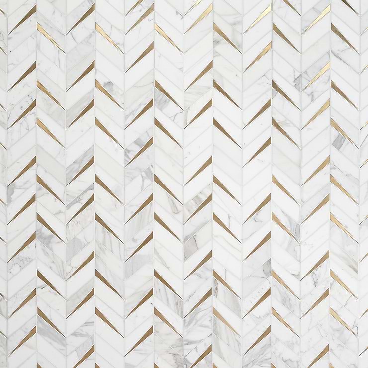 Vara Calacatta Polished Marble and Brass Mosaic Tile