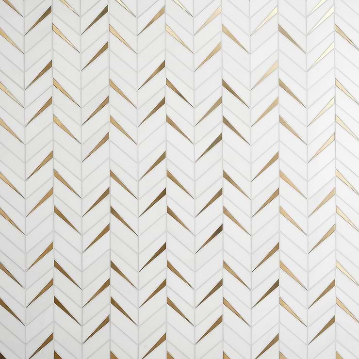Vara Thassos Polished Marble and Brass Mosaic Tile
