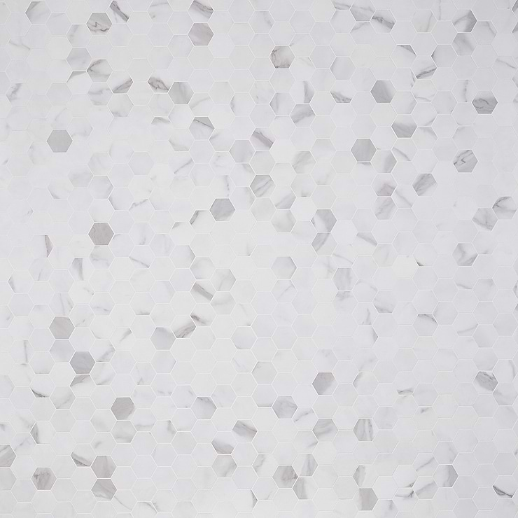 Calacatta White 2" Hexagon Peel & Stick Self Adhesive Marble Look Matte Mosaic Wall Tile