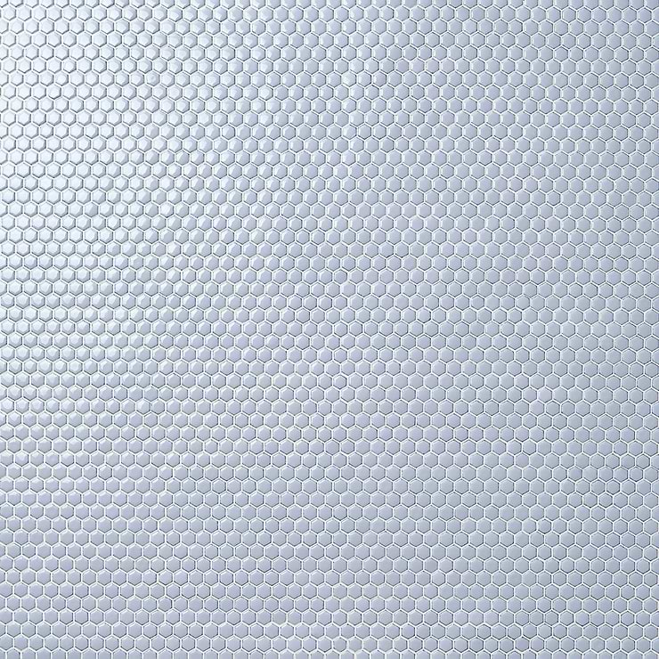 Eden Cloudy Sky Blue Rimmed 1" Hexagon Polished Porcelain Mosaic