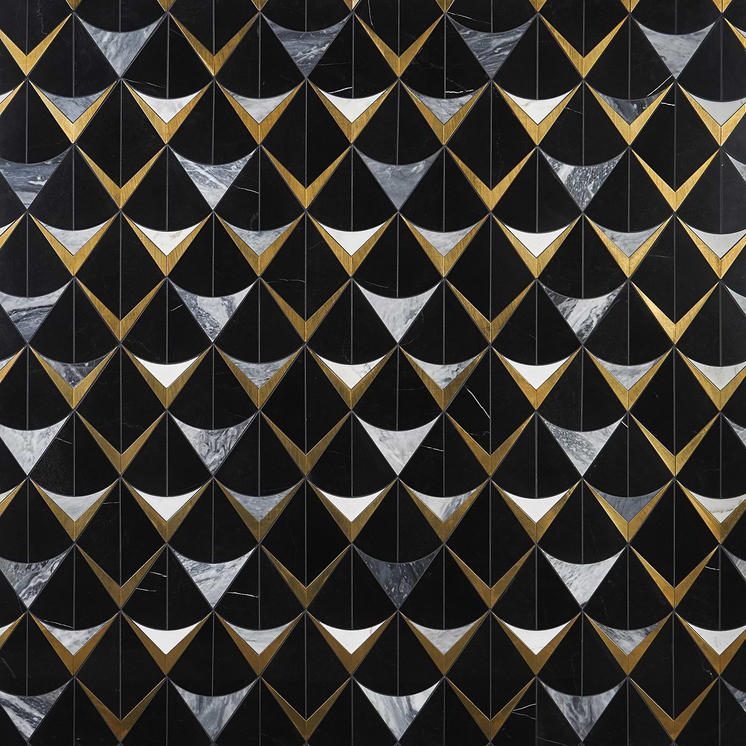 Regis Nero Waterjet Polished Marble Mosaic Tile- Black and Brass