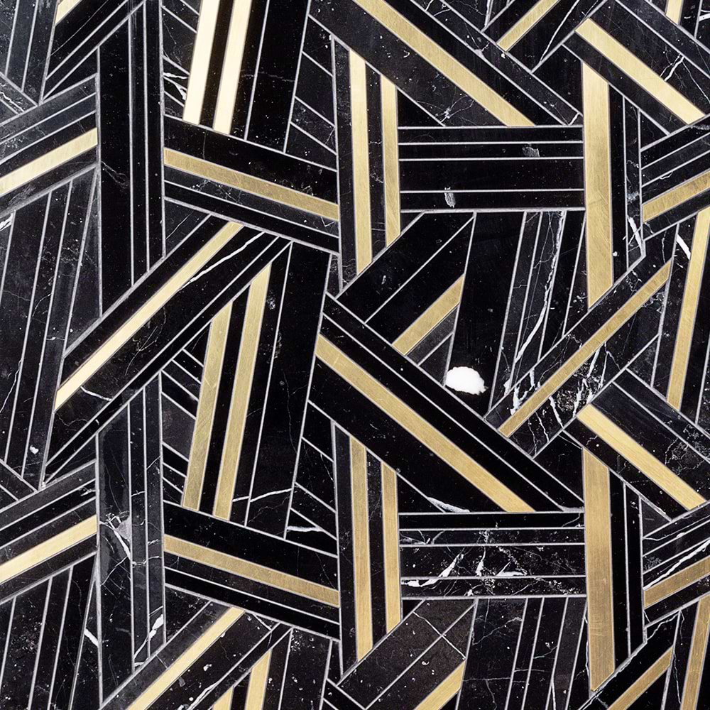 Kairos Ecliptic Black and Brass Polished Marble Tile