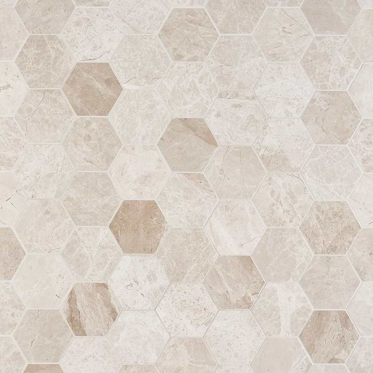 Cream Misto 3" Honed Marble Hexagon Mosaic