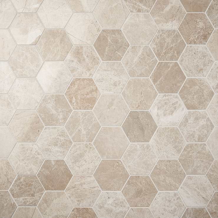 Cream Misto 3" Polished Marble Hexagon Mosaic