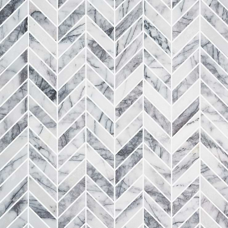 Lilac White 1x4 Chevron Honed Marble Mosaic