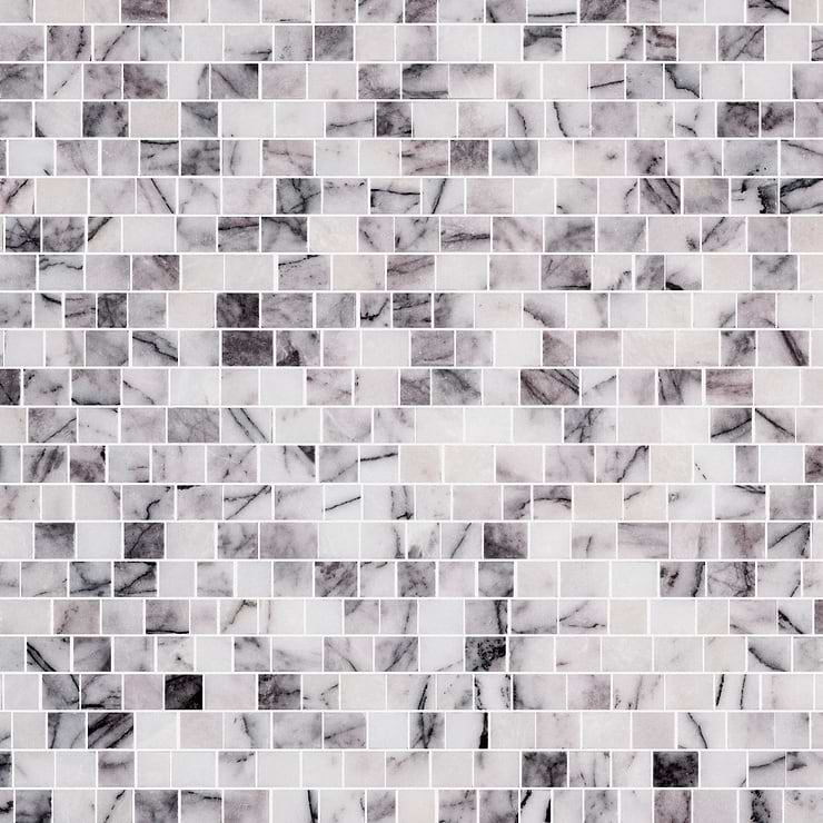 Lilac White Micro Cracked Joint Honed Marble Mosaic